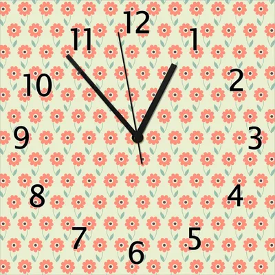 Produktbild von Wallario Design Wanduhr Muster mit roten Blumen und grünen Blättern aus Echtglas, Größe 30 x 30 cm