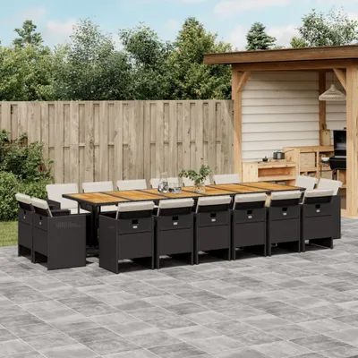 Produktbild von Design 17-tlg. Garten-Essgruppe mit Kissen Schwarz Poly Rattan, Gartenmöbel-Sets 2024 Neu
