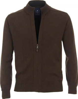 Produktbild von REDMOND Casual Herren Strickjacke Stehkragen Zipper Regular-Fit Dunkelbraun XL