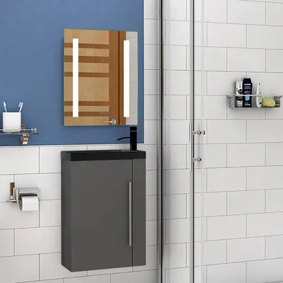 Produktbild von Badmöbel Set 45 cm Waschbecken mit Unterschrank Waschtisch Gäste WC kleinmöbel Anthrazit