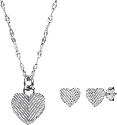 Produktbild von Harlow Hearts Set von Fossil aus Kette und Ohrsteckern, Edelstahl