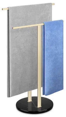 Image de Porte-serviettes sur pied, doré/noir, base en marbre, 2 barres