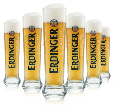 Produktbild von 6x Erdinger Glas 0,3l Hefeweizen Weißbier Pokal Alkoholfrei Gastro Geeicht Bier