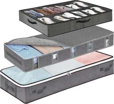 Produktbild von Famanu Aufbewahrungsbox für unter das Bett - 3 Stück - Kleiderboxen mit Sichtfenster