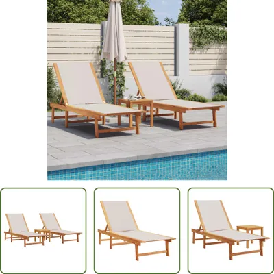 Produktbild von The Living Store Sonnenliegen 2 Stk. mit Tisch Grau Massivholz Akazie Textilene