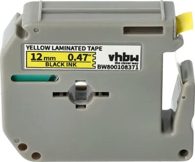 Produktbild von vhbw Schriftband-Kassette kompatibel mit Brother PT PT-90, PT-85, PT-80SCCP, PT-80, PT-70SR, PT-70SP Etiketten-Drucker 8m x 12mm Schwarz auf Gelb