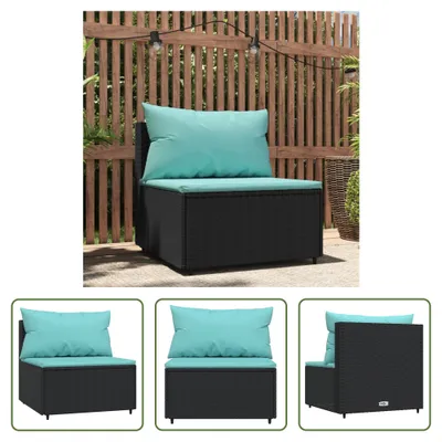 Produktbild von The Living Store Garten-Mittelsofa mit Kissen Schwarz Poly Rattan