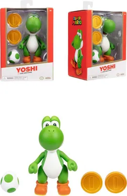 Produktbild von Super Mario - figurka Yoshi z monetami (10 cm), ruchoma i szczegółowa (pudełko kolekcjonerskie) idealna dla fanów i dzieci na oficjalnej licencji