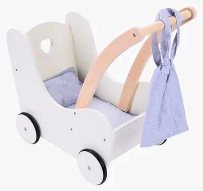 Produktbild von Puppen-Lauflernwagen / Kinderwagen – Grau / Weiß – Holz