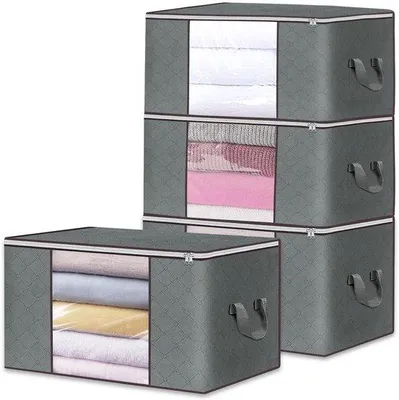 Productafbeelding van Ibenzoa® Opbergboxen, set van 4, 60x40x35 cm, gemaakt van composietvliesmateriaal, inklapbaar, verstevigde draaghandgrepen, transparant zichtvenster, bestand tegen stof en vocht