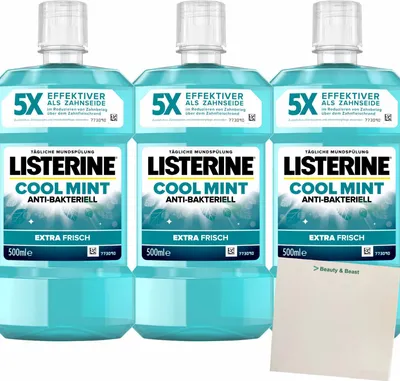 Produktbild von Listerine Mundspülung Cool Mint 3er Pack (3x500ml Flasche) + usy Block