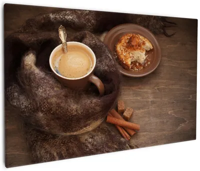 Produktbild von Wallario Premium Leinwandbild Kuchen und Kaffeegenuss in Größe 60 x 90 cm