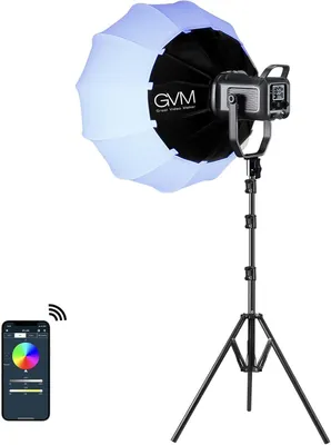 Imagen del producto de Lámpara de video RGB de 150W con softbox, luz continua para fotografía de 2700K a 7500K, iluminación de video LED con 8 escenas de luz, lámpara de estudio LED Bowens para YouTube
