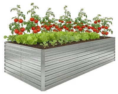 Produktbild von Hochbeet aus verzinktem Stahlblech mit Sicherheitsrand und offenem Boden, 240 x 120 x 60 cm, silbergrau