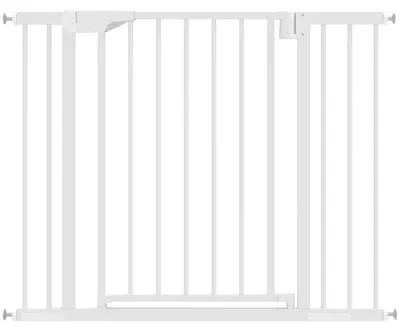 Immagine prodotto di Griglia di sicurezza per scale, da installare senza foratura, con chiusura automatica | Colore: Bianco | Dimensioni: 76-102 x 3 x 76 cm