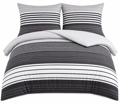Produktbild von Bettwäsche Renforce 135x200cm 4-tlg Set Grau Gestreift Wende mit Reißverschluss