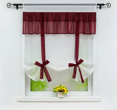 Produktbild von Raffrollo Raffgardinen Tunnelzug Voile Bändchenrollo mit Bogenabschluss Rot BxL 140x140 cm