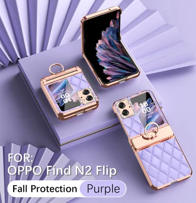 Produktbild von Leder Hülle für OPPO Find N2 Flip mit Ringhalterung, Luxus Glitzer Bling Überzug Scharnierschutz Handyhülle Lila