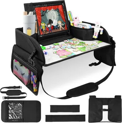 Produktbild von Kindertisch, multifunktionaler Autokindersitz-Reisetisch mit verstellbarem Gurt, schwarz, für Auto
