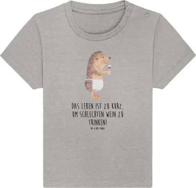 Produktbild von Mr. & Mrs. Panda  T-Shirt Igel Wein 12. - 18. Monat - Heather Grey - Geschenk, Spruch, Weinliebhaber, Weinglas, Baby Shirt, Babyshirt, Weißwein, Baumwollshirt, Rotwein