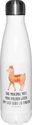 Produktbild von Mr. & Mrs. Panda Trinkflasche Alpaka Stolz - Weiß - Geschenk, Edelstahlflasche, trinkflaschen, Wasserflasche, Thermosflasche, Thermos
