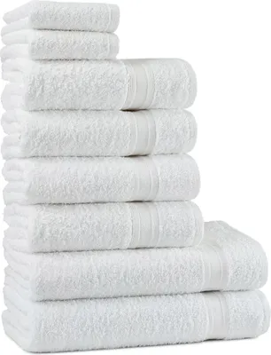 Immagine prodotto di Set di asciugamani Tuiste |%100 Cotone, 8 Pezzi | 2X Set di asciugamani da bagno, 4X Asciugamani, 2X Asciugamani per ospiti | Morbidi e assorbenti | Colore: Bianco