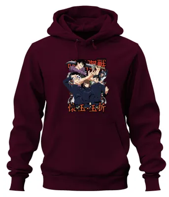 Produktbild von Jujutsu Kaisen Anime Manga Fluchmagie Sukuna Gojo Yuji Hoodie Kapuzenpullover, Burgundy, XXL