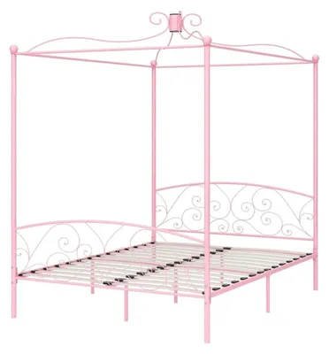 Produktbild von Himmelbett Bettgestell Doppelbett Metallbett Bettrahmen Lattenrost Schlafzimmerbett Möbel Ehebett Rosa 160x200cm