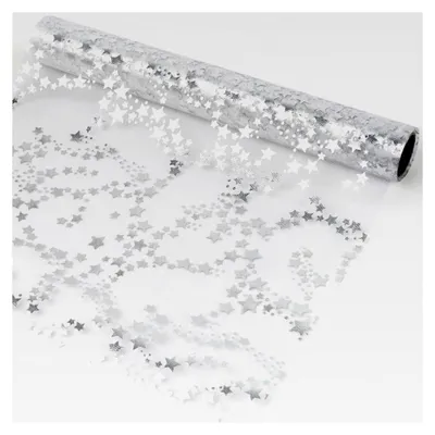 Produktbild von Tischläufer Weihnachten Sterne, Transparentes Silber Tischband, 28 cm x 5 m Organza für Weihnachten, Geburtstage, Adventszeit, Geschenk DIY