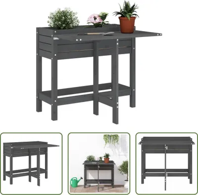 Produktbild von The Living Store Pflanzkasten mit Klappbarer Tischplatte Grau Massivholz Kiefer