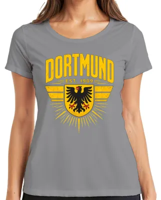 Produktbild von Dortmund Est 1909 Adler Wappen Ruhrpott Heimat Statement Sarkasmus Damen T-Shirt, Grau, L