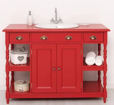 Image de Casa Padrino Table de toilette en bois massif de style rustique rouge 128 cm - style rustique Meubles de salle de bains