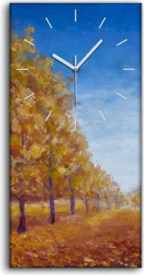 Produktbild von Wohnzimmer-Bild Leinwand Uhr Geräuschlos 30x60 Ölgemälde Bäume Herbst Blätter - weiße Hände