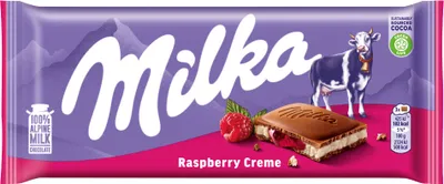 Obrázek produktu pro Milka mléčná čokoláda s malinovou příchutí a náplní 100 g