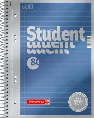 Image de BRUNNEN 1067151 Collegeblock Student Premium A5 ligné, avec ligne de marge à l'intérieur Couverture : bleu métallique