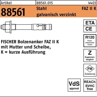 Produktbild von fischer Ankerbolzen R 88561 FAZ II 10/ 10K Stahl galvanisch verzinkt galvanisch verzinkt