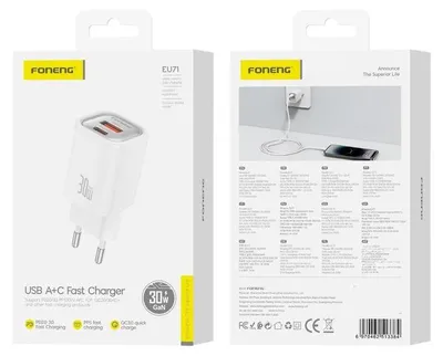 Zdjęcie produktu dla Foneng Ładowarka Sieciowa Eu71 Pd 30W 1Xusb-C + 1Xusb Qc3.0 Biały