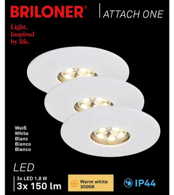 Zdjęcie produktu dla Zestaw 3 lamp wpuszczanych LED 1,8 W 3000K IP44 biały plastik Ø4,5cm Briloner