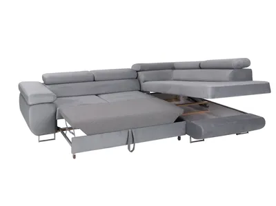 Produktbild von Ecksofa in L-Form "Mediolan", L-förmige Eckcouch mit Schlaffunktion, ausziehbares Sofa, 1 Bettzeugbehälter, verstellbare Kopfstützen, (Kronos 03)