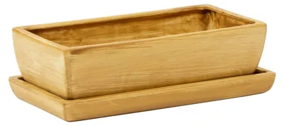 Produktbild von Keramischer Blumentopf Blumenschale Kakteenschale Untersetzer für Kakteen und Bonsai hellbraun