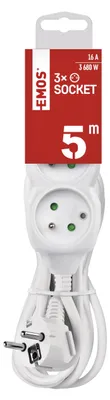 Productafbeelding van EMOS Verlengkabel, 5 meter / 3 stopcontacten / wit / PVC / 1,5 mm², P0315R