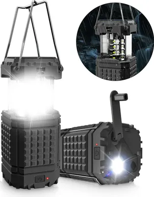 Produktbild von Tragbare Handkurbel-Campinglampe – 5000mAh Powerbank + LED-Notlampe, wiederaufladbar für Zelt