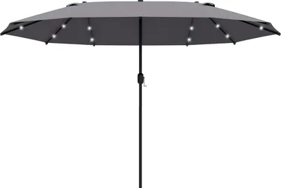 Immagine prodotto di Ombrellone Fortuna Lai 440 x 260 cm con illuminazione a LED, ombrellone doppio con manovella, ombrellone ovale in metallo per terrazza, grigio scuro