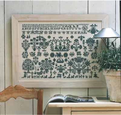 Image de Permin Kit de broderie au point de croix "Sampler", motif à compter, 64x67cm, 39-0480