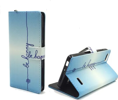 Produktbild von Handyhülle Tasche für Handy Huawei G Play Mini Schriftzug Be Happy Blau