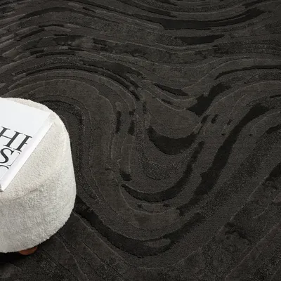 Produktbild von Teppich Wohnzimmer teppich Schlafzimmer 3D Effekt modern Weich kurzflor Wellenmuster Qualitativ, Farbe:Anthrazit, Maße:200 x 290 cm