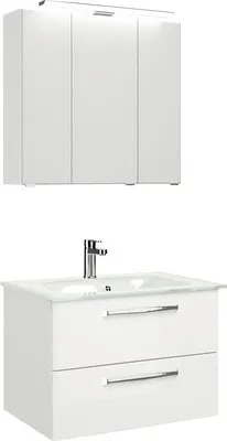 Produktbild von Pelipal Badmöbel-Set Kumba BxHxT 77 x 200 x 50 cm Frontfarbe weiß hochglanz mit Glas-Waschtisch weiß 99.77032609