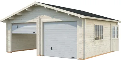 Produktbild von Palmako Garage Roger 28,4 m² - 44 mm - mit Sektionaltoren naturbelassen