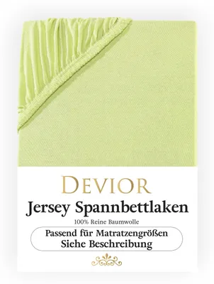 Produktbild von Devior Jersey Spannbettlaken 180x200 - 200x200 cm apfelgrün Bettlaken 100% Baumwolle bis 22cm Matratzenhöhe Gummizug