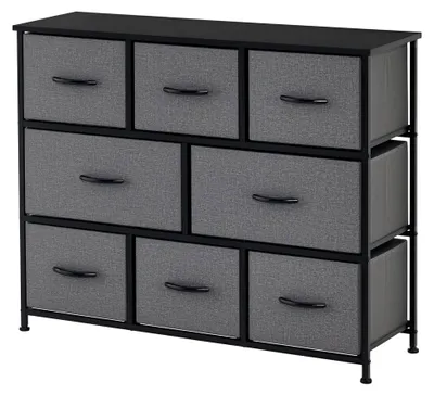 Produktbild von Kommode mit 8 Stoffschubladen, Moderner Aufbewahrungsschrank mit Griffen und Metallgestell, Kommodenschrank für Schlafzimmer und Wohnzimmer, Dunkelgrau